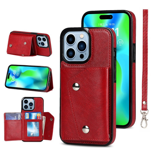 iPhone 14 Pro Card Slots PU + TPU Leather Phone Case - Red