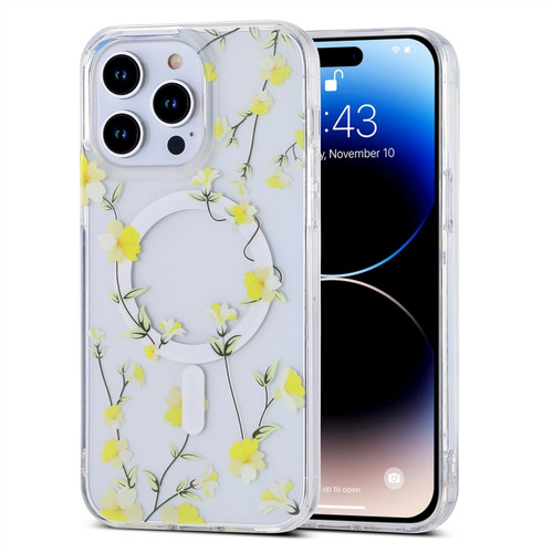 iPhone 14 Pro Transparent Double Sided Magsafe Phone Case - Yellow Flower
