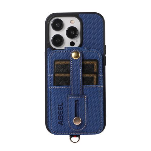 iPhone 14 Pro ABEEL Carbon Fiber RFID Card Holder Phone Case - Blue