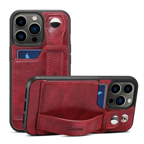 iPhone 14 Pro Suteni 215 Wrist Strap PU Phone Case - Red