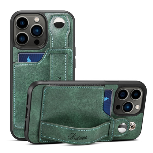 iPhone 14 Pro Suteni 215 Wrist Strap PU Phone Case - Green