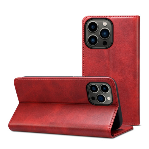 iPhone 14 Pro Calf Texture Horizontal Flip Leather Phone Case - Red