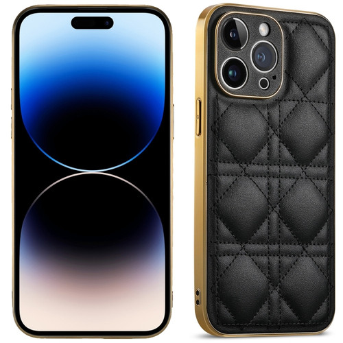 iPhone 14 Pro Suteni Electroplated Rattan Grid Leather Soft TPU Phone Case - Black