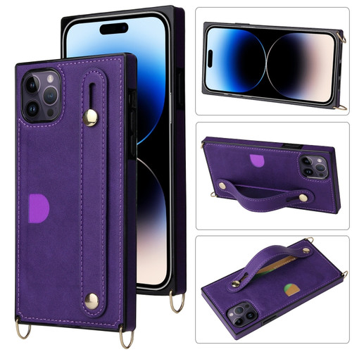iPhone 14 Pro Crossbody Lanyard Shockproof Protective Phone Case - Purple