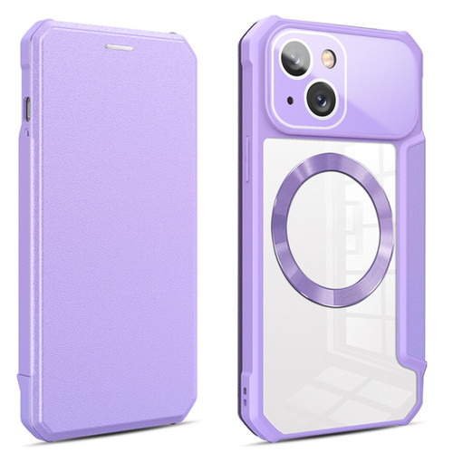 iPhone 14 Pro CD Texture Magsafe Flip Leather Phone Case - Purple