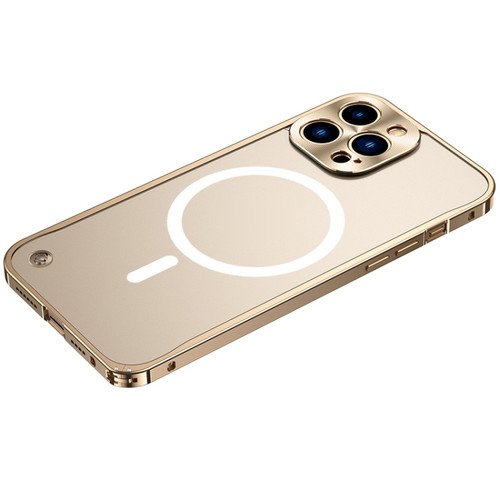 iPhone 14 Pro Metal Frame Frosted PC Shockproof MagSafe Case - Gold