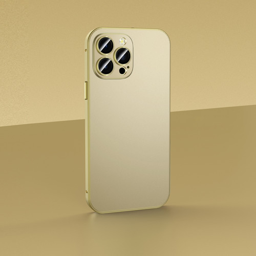 iPhone 14 Pro Skin Feel Frosted Metal Phone Case - Champagne Gold