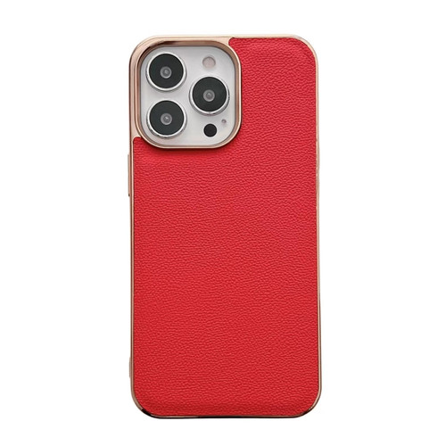 iPhone 14 Pro Genuine Leather Luolai Series Nano Electroplating Phone Case - Red