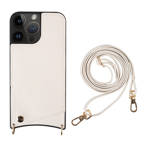 iPhone 14 Pro Fish Tail Card Slot PU + TPU Phone Case with Long Lanyard - White