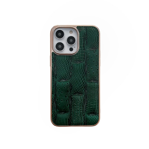iPhone 14 Pro Nano Electroplate Mahjong Texture Leather Phone Case - Green