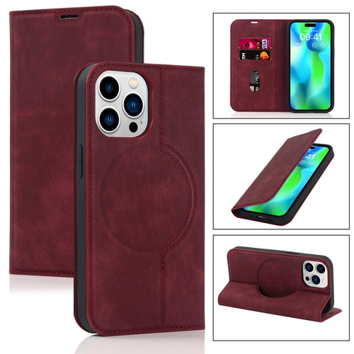 iPhone 14 Pro Wireless Charging Magsafe Leather Phone Case - Red
