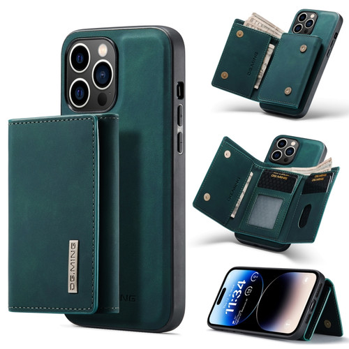 iPhone 14 Pro DG.MING M1 Series 3-Fold Multi Card Wallet Leather Case - Green