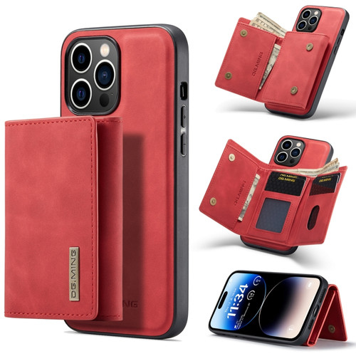 iPhone 14 Pro DG.MING M1 Series 3-Fold Multi Card Wallet Leather Case - Red