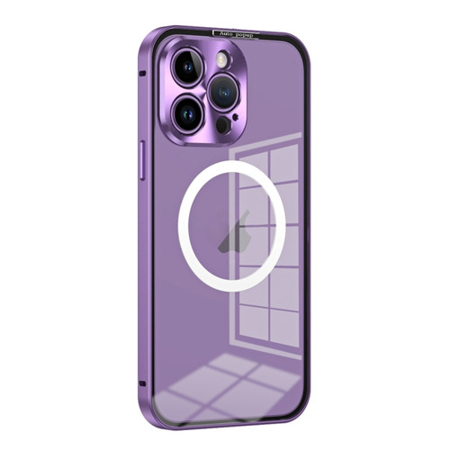 iPhone 14 Pro MagSafe HD Spring Buckle Metal Phone Case - Purple