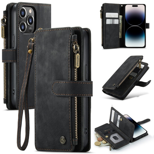 iPhone 14 Pro CaseMe C30 Multifunctional Phone Leather Case - Black