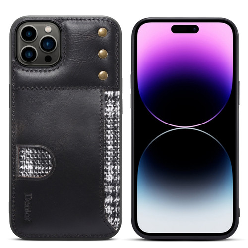 iPhone 14 Pro Denior Oil Wax Cowhide Card Slot Phone Case - Black