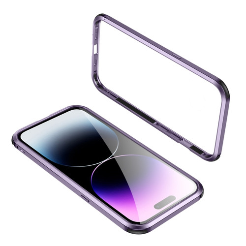 iPhone 14 Pro Four Corners Shockproof Metal Frame Phone Case - Purple