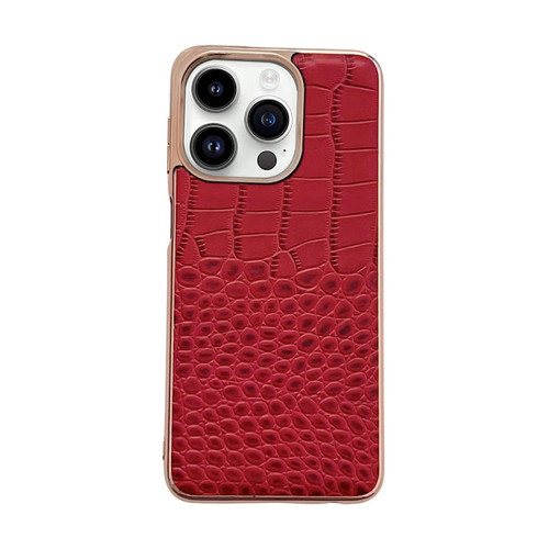 iPhone 14 Pro Crocodile Texture Genuine Leather Nano Electroplating Phone Case - Red