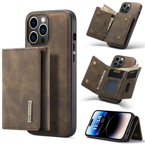 iPhone 14 Pro DG.MING M1 Series 3-Fold Multi Card Wallet Leather Case - Coffee