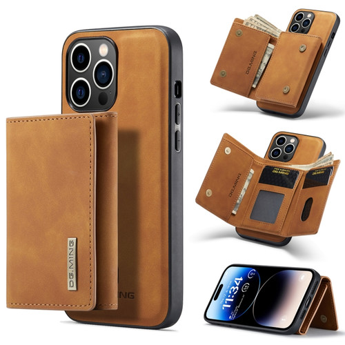 iPhone 14 Pro DG.MING M1 Series 3-Fold Multi Card Wallet Leather Case - Brown