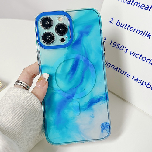 iPhone 14 Pro Marble Dual-side Laminating Magsafe Phone Case - Sky Blue