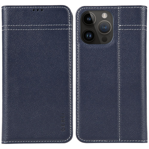 iPhone 14 Pro GEBEI Top-grain Horizontal Flip Leather Phone Case - Blue