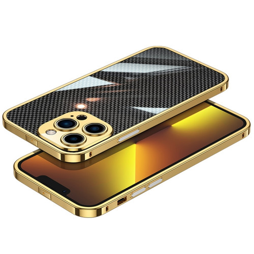 iPhone 14 Pro Carbon Brazed Stainless Steel Ultra Thin Protective Phone Case - Gold