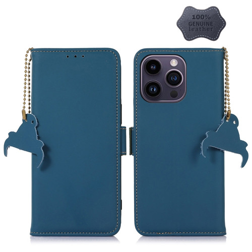 iPhone 14 Pro Genuine Leather Magnetic RFID Leather Phone Case - Blue