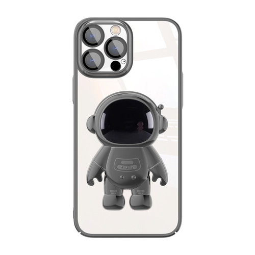 iPhone 14 Electroplating PC Astronaut Holder Phone Case with Lens Film - Black