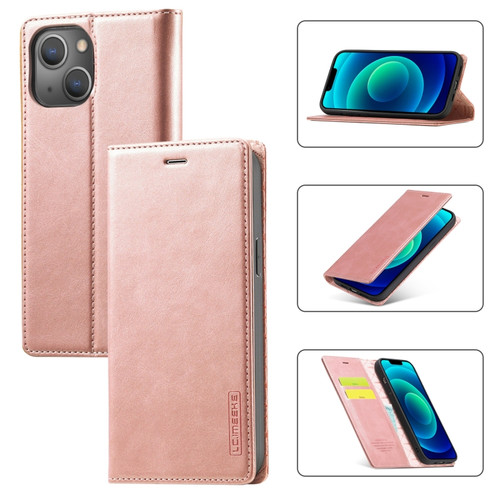 iPhone 14 LC.IMEEKE Strong Magnetic Leather Phone Case with Holder & Card Slots & Wallet  - Rose Gold