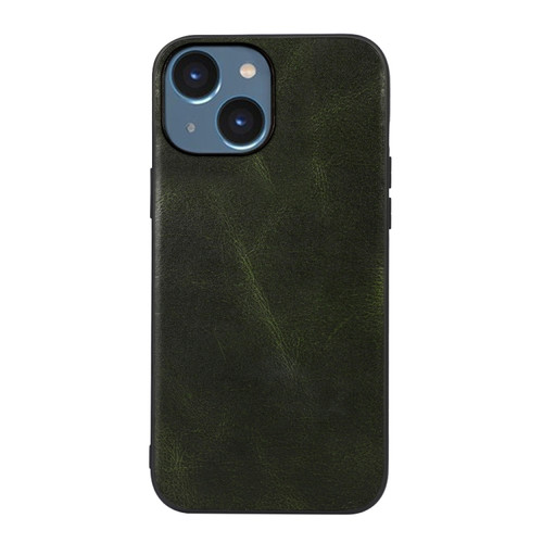iPhone 14 Genuine Leather Double Color Crazy Horse Phone Case  - Green