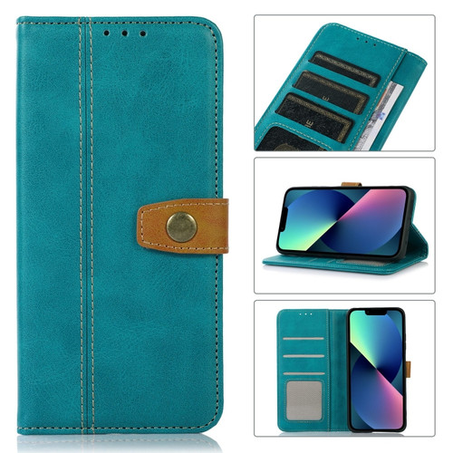 iPhone 14 Stitching Thread Calf Texture Leather Phone Case  - Light Green