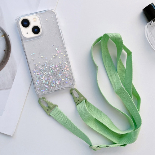 iPhone 14 Lanyard Glitter Epoxy Clear Phone Case  - Green