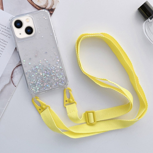 iPhone 14 Lanyard Glitter Epoxy Clear Phone Case  - Yellow