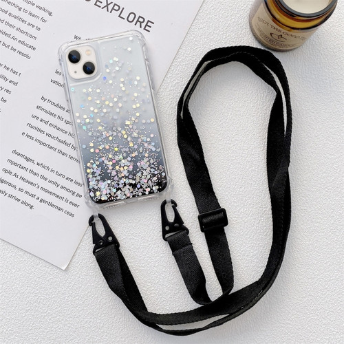 iPhone 14 Lanyard Gradient Glitter Epoxy Case  - Black