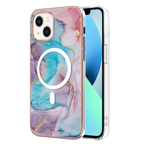 iPhone 14 Marble Pattern Dual-side IMD Magsafe TPU Phone Case - Blue Marble