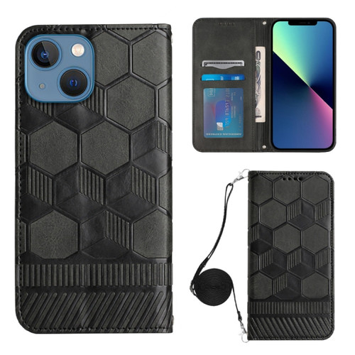 iPhone 14 Crossbody Football Texture Magnetic PU Phone Case  - Black
