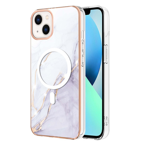 iPhone 14 Marble Pattern Dual-side IMD Magsafe TPU Phone Case - White 006
