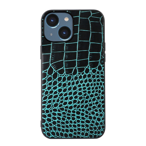 iPhone 14 Crocodile Top Layer Cowhide Leather Case  - Cyan Blue