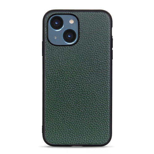 iPhone 14 Litchi Texture Genuine Leather Phone Case  - Green