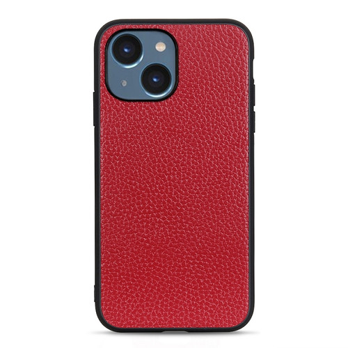 iPhone 14 Litchi Texture Genuine Leather Phone Case  - Red
