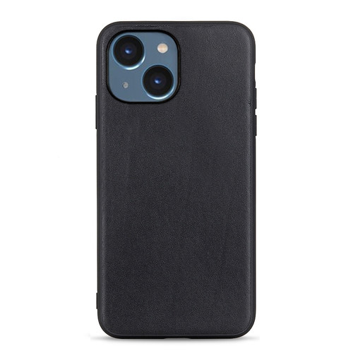 iPhone 14 Lambskin Texture Genuine Leather Phone Case  - Black