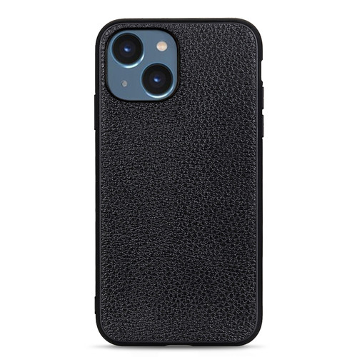 iPhone 14 Litchi Texture Genuine Leather Phone Case  - Black