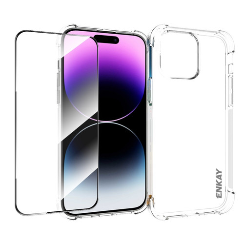 iPhone 14 Pro Max ENKAY Hat-Prince Transparent TPU Shockproof Phone Case with Glass Film