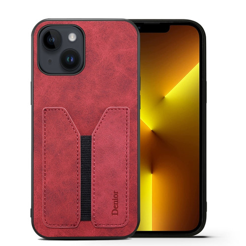 iPhone 14 Denior DV Elastic Card PU Back Cover Phone Case - Red
