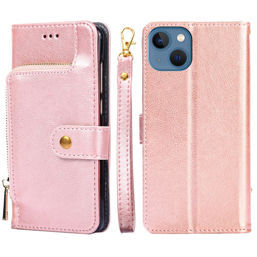 iPhone 14 Zipper Bag Leather Phone Case  - Rose Gold