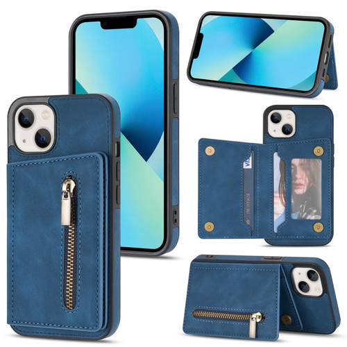 iPhone 14 Zipper Card Holder Phone Case  - Blue