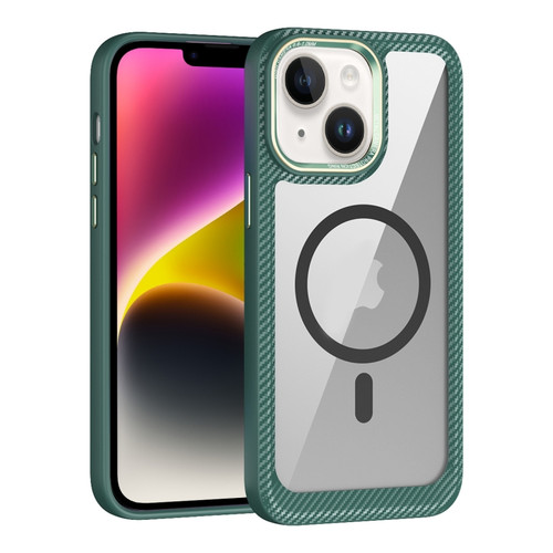 iPhone 14 MagSafe Carbon Fiber Transparent Back Panel Phone Case - Green
