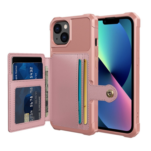 iPhone 14 Magnetic Wallet Card Bag Leather Phone Case  - Rose Gold