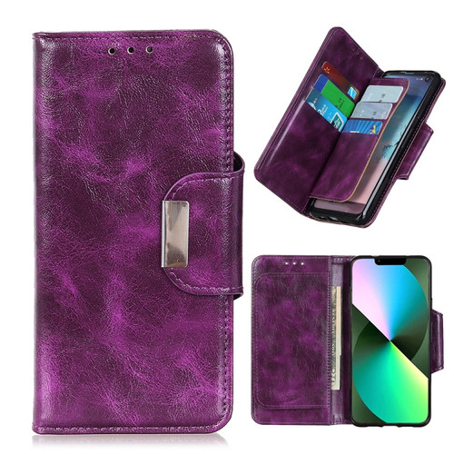 iPhone 14 6 Card Slots Leather Phone Case  - Purple